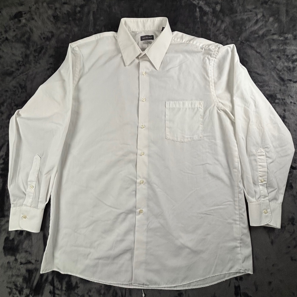 Van Heusen Dress Shirt Mens 16.5 32/33 White Regular Fit Wrinkle Free LS